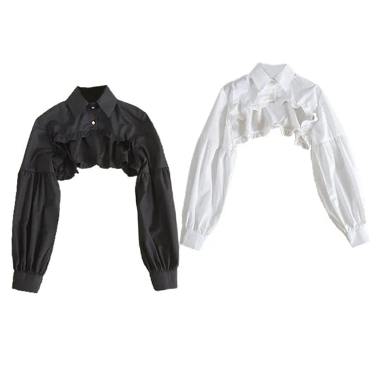 Puff Ruffle Collar Long Sleeve Blouse