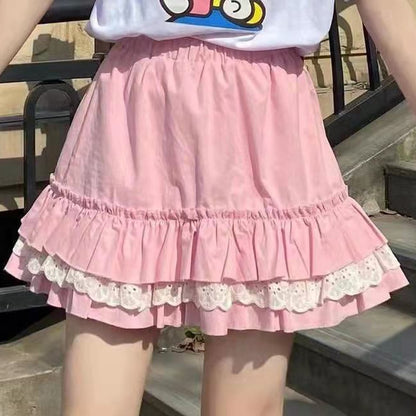 Pink Lace Patchwork Skirt