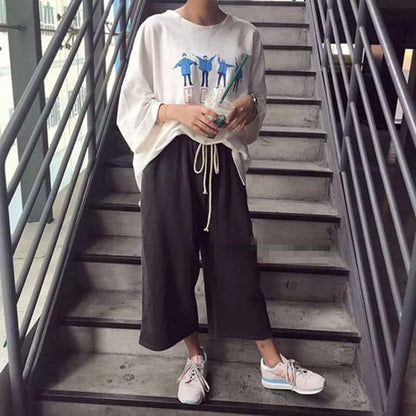 Cute People Kpop Letter Print Graphic Casual Oversized Short Sleeve Tee Shirt T-shirt Top E-Girl Kawaii Korean Japanese Harajuku Streetwear