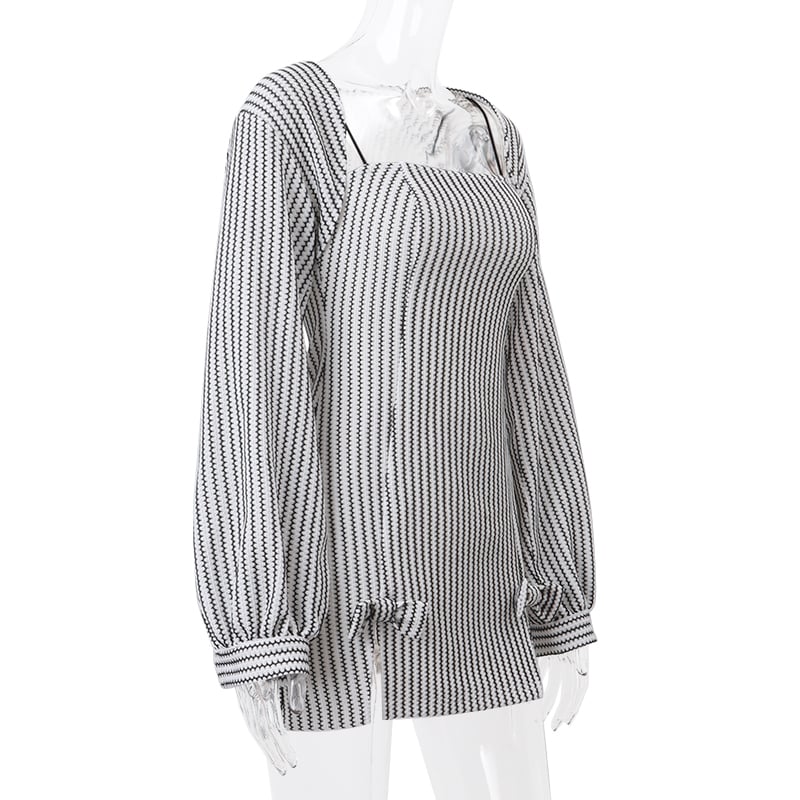 2PCS Vertical Stripe Slip Dress + Jacket