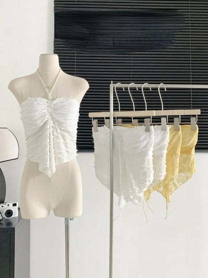White Y2K Sleeveless Beach Crop Top