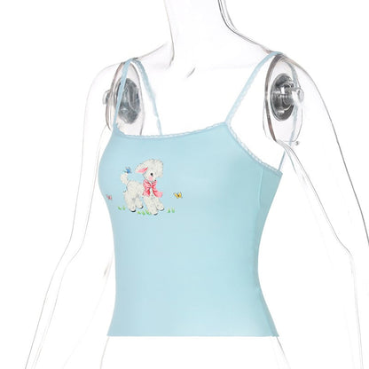 Blue Lamb Print Tank Top