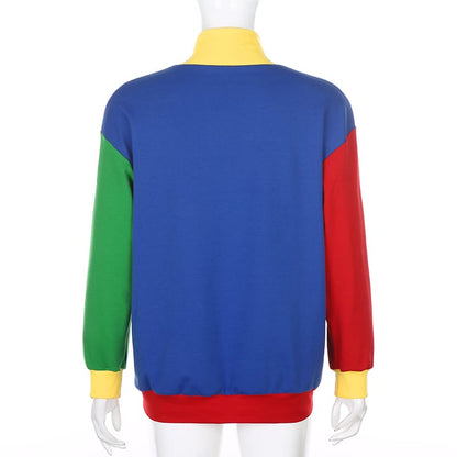 Cute Rainbow Cool Letter Embroidery Aesthetic Sweatshirt Long Sleeve Shirt Turtleneck Top Casual E-Girl Kawaii Korean Japanese Harajuku Streetwear