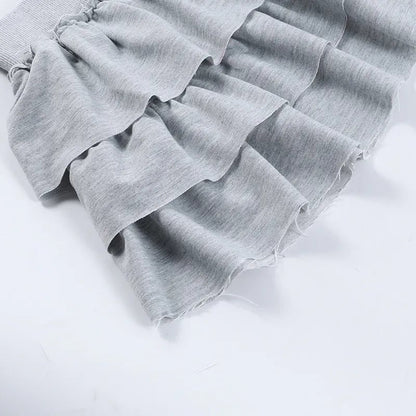 Grey Ruffle Low Rise Pleated Skirt