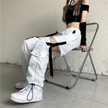 White Ribbon Punk Cargo Pants