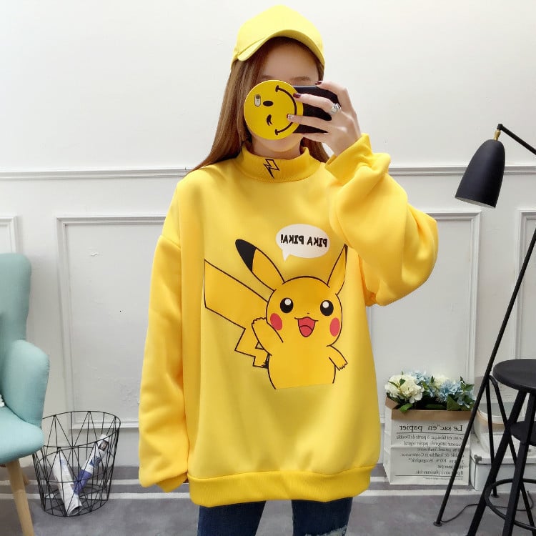Cute Pikachu Cartoon Oversized Sweater Turtleneck Long Sleeve Shirt Pullover Hoodie Sweatshirt E-Girl Kawaii Korean Japanese Harajuku Retro Streetwear