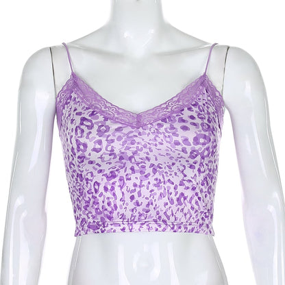 Cute Sexy Pink Patchwork Lace Leopard Party Club Crop Top Shirt Tee T-shirt E-Girl Kawaii Korean Japanese Harajuku Chinese Retro Streetwear Aesthetic