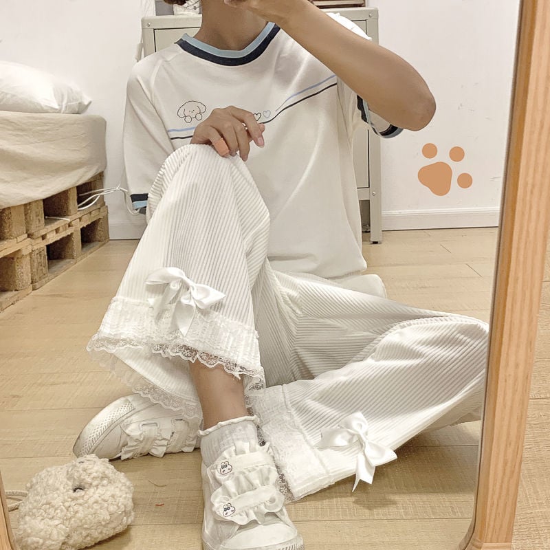 Sweet Bow Lacee Wide Leg High Waist Corduroy Trousers