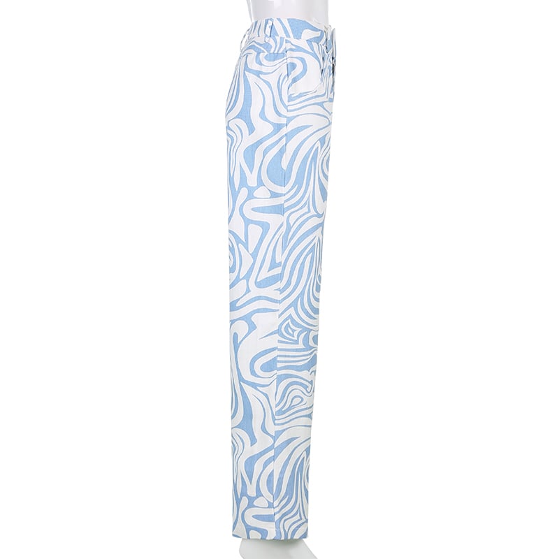Blue & White Zebra Print High Waist Pants