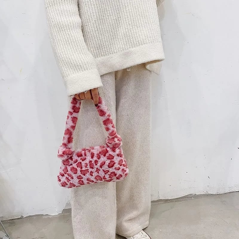 Cow Cheetah Print Plush Shoulder Bag