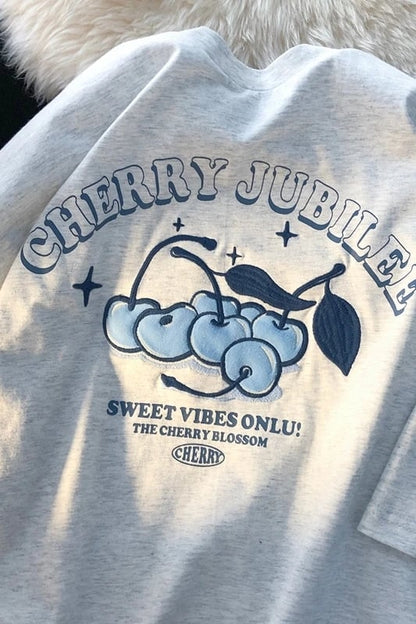 Cherry Embroidery Loose Short Sleeve T-shirt