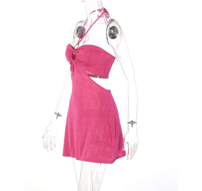 Pink Cut Out Halter Backless Dress