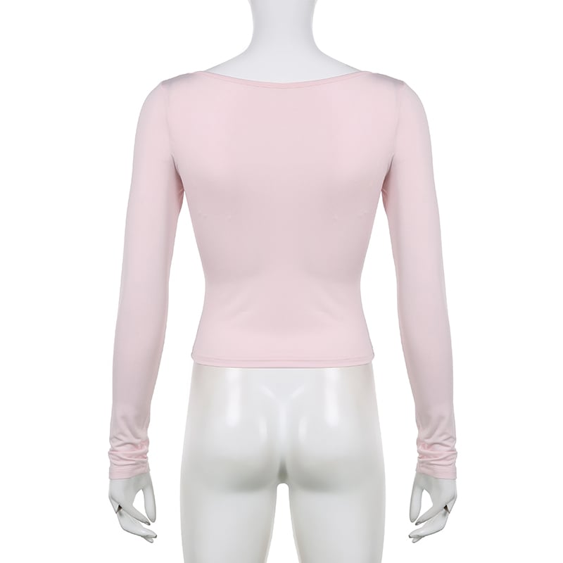 Sweet Lace Up Slash Neck Long Sleeve Shirt