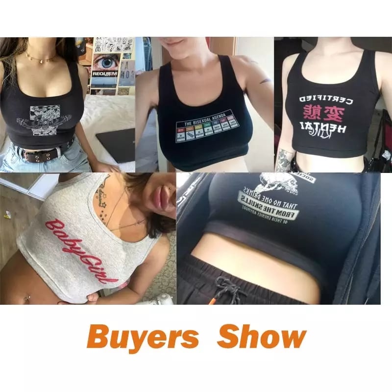 Cute Black Pastel Depression Crop Top Tank Sleeveless Shirt Goth Punk Aesthetic Casual E-Girl Kawaii Korean Japanese Harajuku