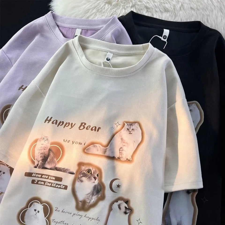 Cat Print Short Sleeve T-shirt