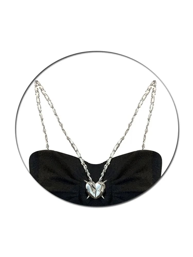 Black Heart Chain Strap Crop Top