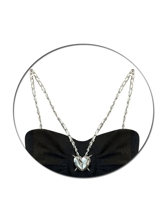 Black Heart Chain Strap Crop Top