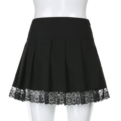 Black Bow Lace Up Pleated Mini Skirt