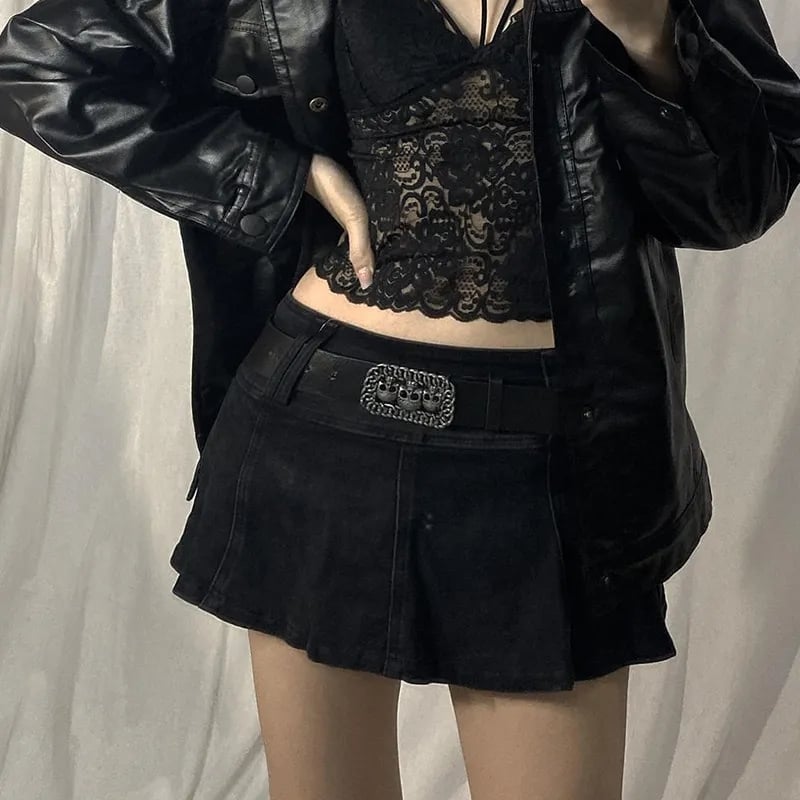 White Denim A-Line Low Waist Skirt