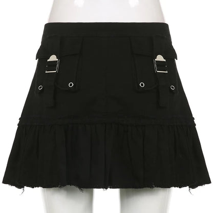 Black Denim Pleated Skirt