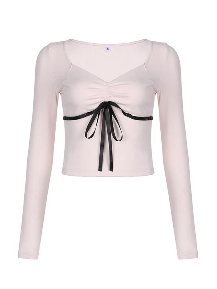 Bandage Bow Square Collar Crop Top