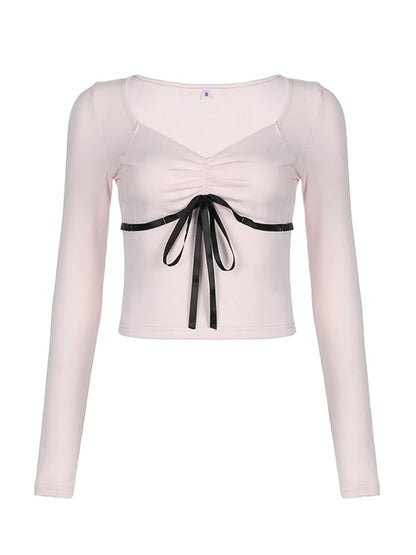 Bandage Bow Square Collar Crop Top