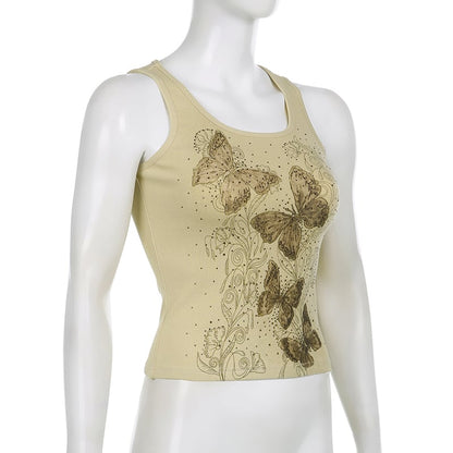 Butterfly Rhinestone Print Tank Top