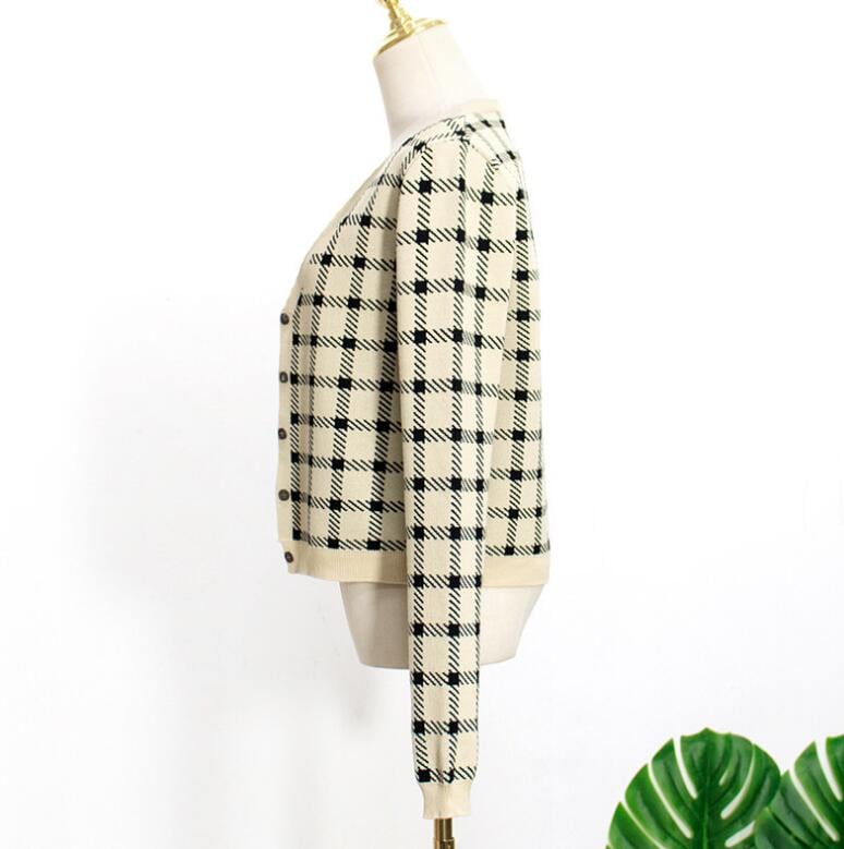 Cute 2 Pcs Gingham Plaid Sweater Knit Button Up Crop Top Shirt Tee T-shirt E-Girl Kawaii Korean Japanese Harajuku Chinese Retro Streetwear Aesthetic
