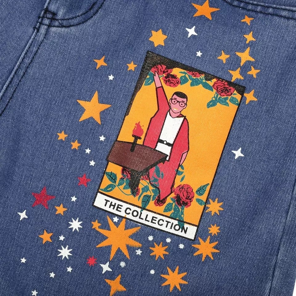 Vintage Star Moon Night Sky Women Heans Pattern Print Autumn Winter Demin Trouser Blue Pants Bottom E-Girl Kawaii Korean Japanese Harajuku Streetwear