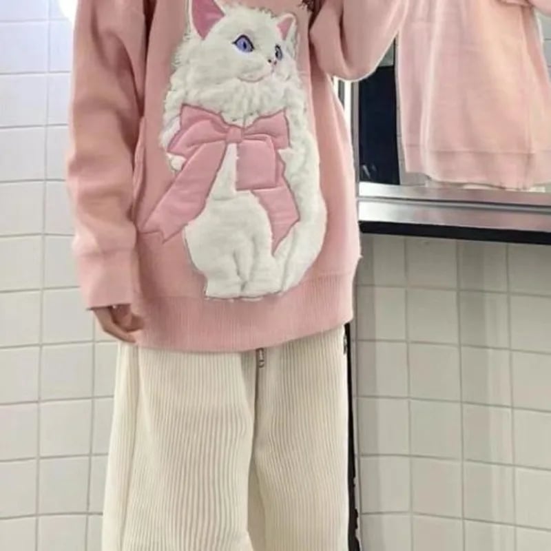 Fluffy Cat Print Sweater