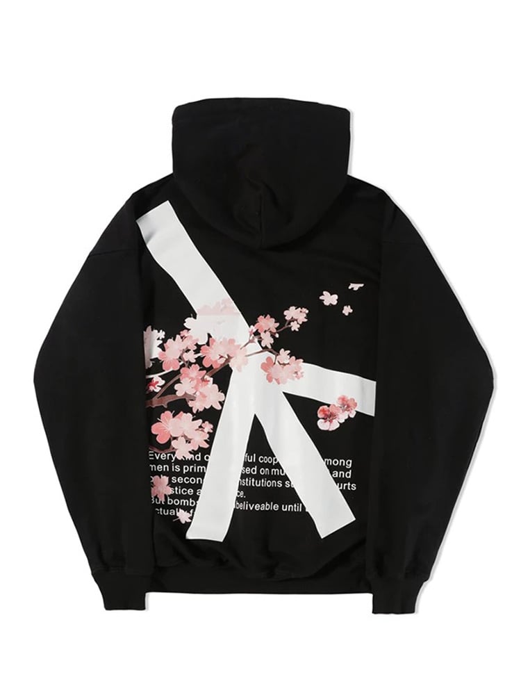 Cute Cherry Blossom Sakura Flower Print Oversized Unisex Long Sleeve Hoodie Sweater Sweatshirt E-Girl Kawaii Korean Japanese Harajuku Streetwear