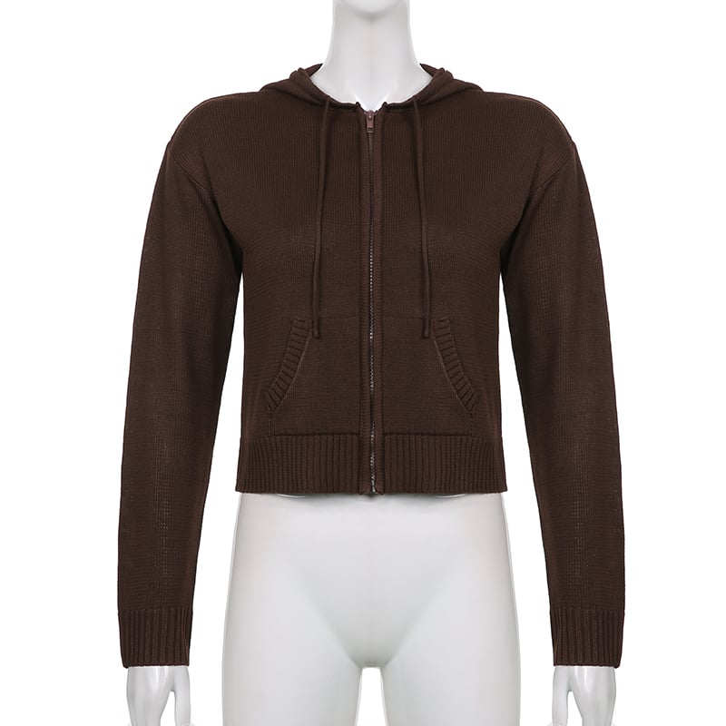 Brown Knit Long Sleeve Jacket