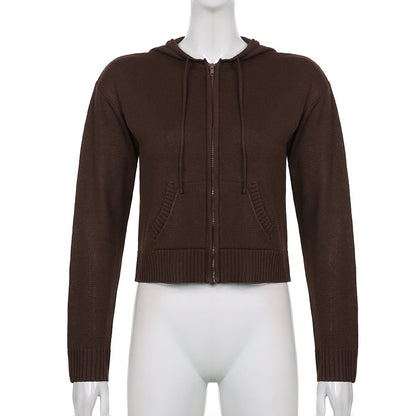 Brown Knit Long Sleeve Jacket