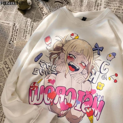Cute Toga Anime Girl Cartoon Print Oversize Long Sleeve T-shirt Sweater Hoodie Aesthetic Casual Summer E-Girl Kawaii Korean Japanese Harajuku
