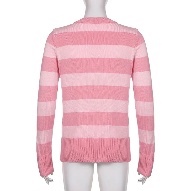 Pink Stripe Button Down Long Sleeve Cardigan