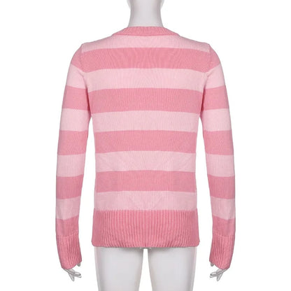 Pink Stripe Button Down Long Sleeve Cardigan