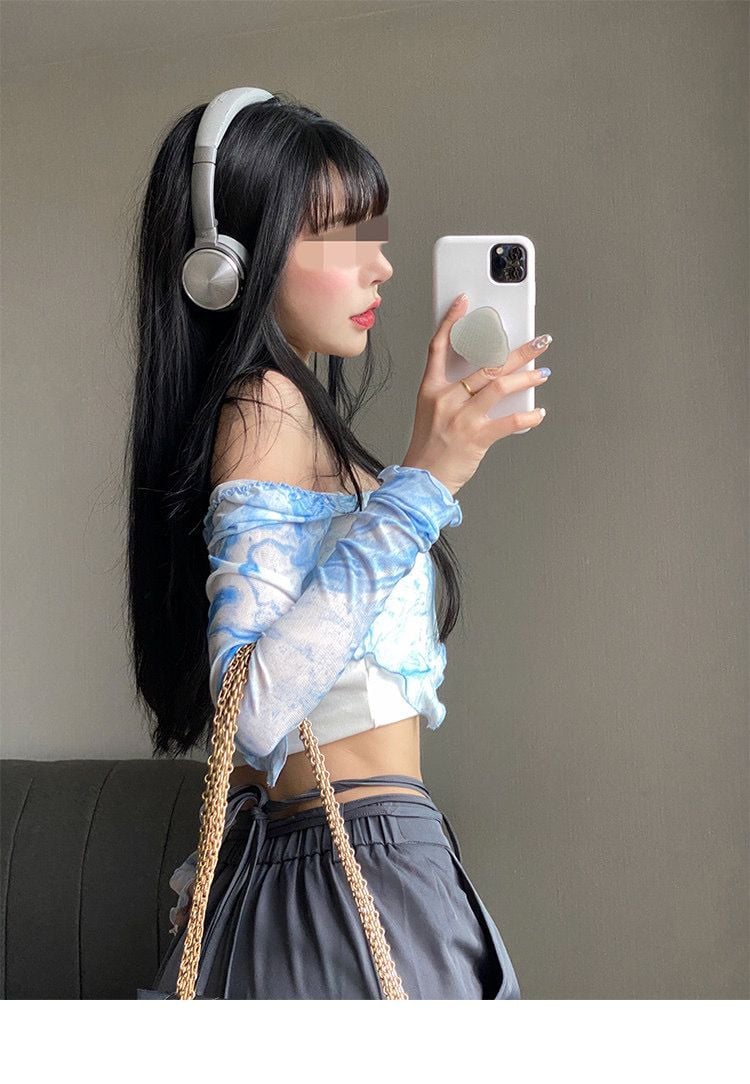 Blue Tie Dye Mesh Crop Top