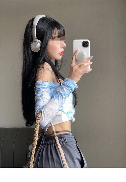 Blue Tie Dye Mesh Crop Top