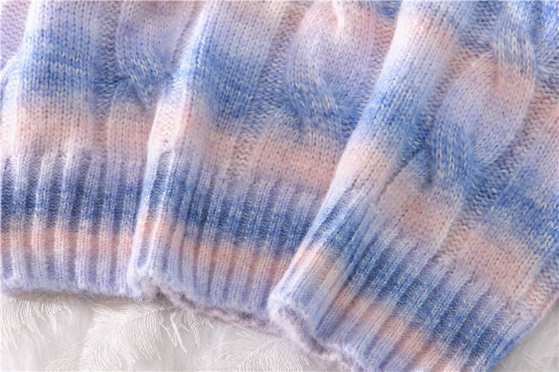 Pastel Rainbow Tie Dye Stripe Loose Oversize Knit Long Sleeve Sweatshirt Sweater Pullover Jumper E-Girl Kawaii Korean Japanese Harajuku Streetwear