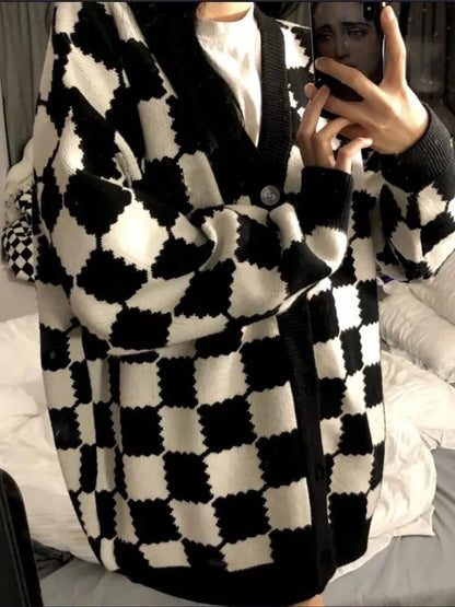 Black & White Plaid Oversized Sweater