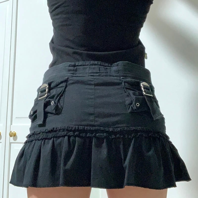 Black Denim Pleated Skirt
