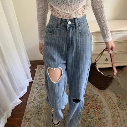 Heart Cut Out Flare Jeans
