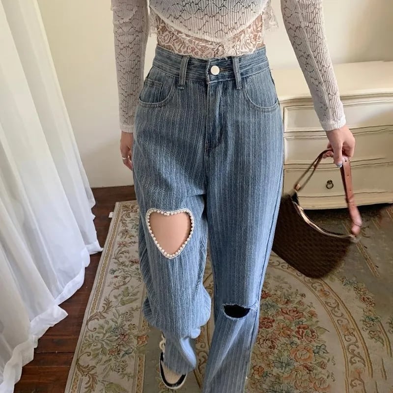 Heart Cut Out Flare Jeans