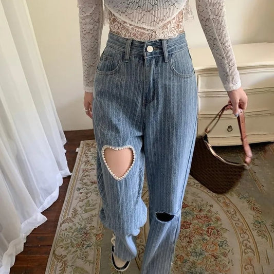 Heart Cut Out Flare Jeans