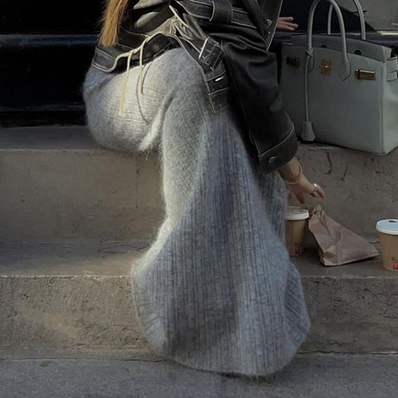 Grey Knit Low Raise Skirt
