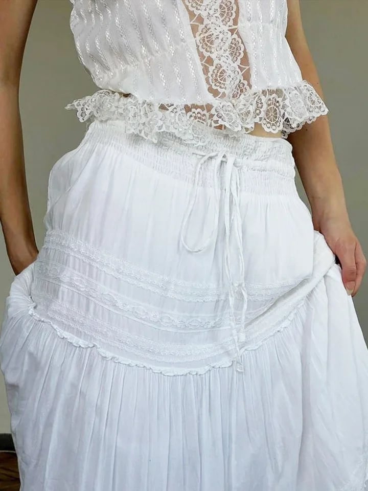 White Low Waist Maxi Skirt