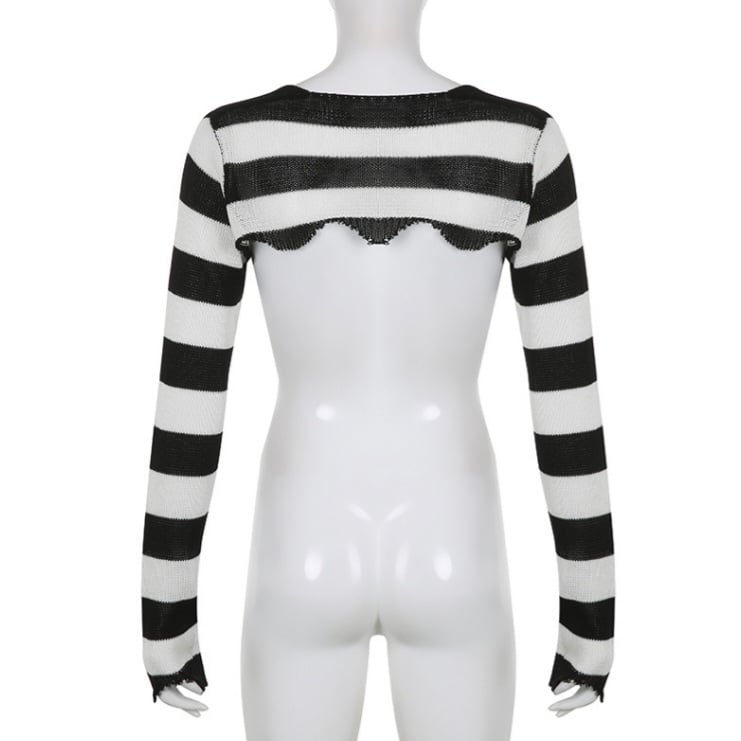 Black & White Crochet Long Sleeve Shrug
