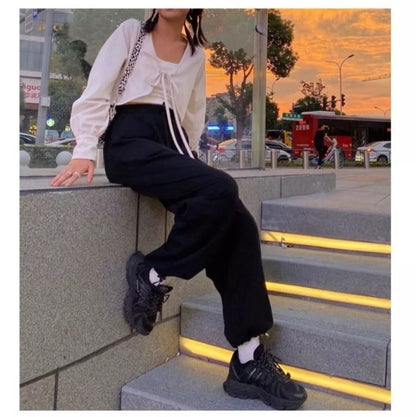 Cute Sweet White Lace Up Loose Cropped Long Sleeve Shirt Cardigan Pullover Aesthetic Casual Summer E-Girl Kawaii Korean Japanese Harajuku