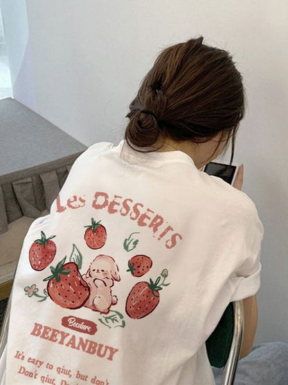 Oversized Strawberry Print Short Sleeve T-shirt