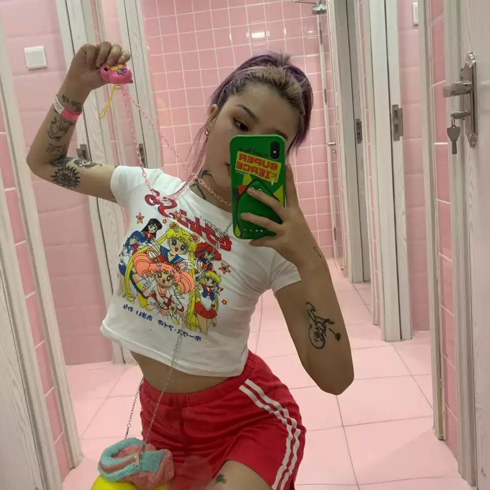 Japanese Anime Cartoon White Crop Top Short Sleeve T-shirt